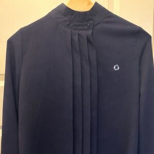 Chase Lands' End Navy Blue Pleated Blouse